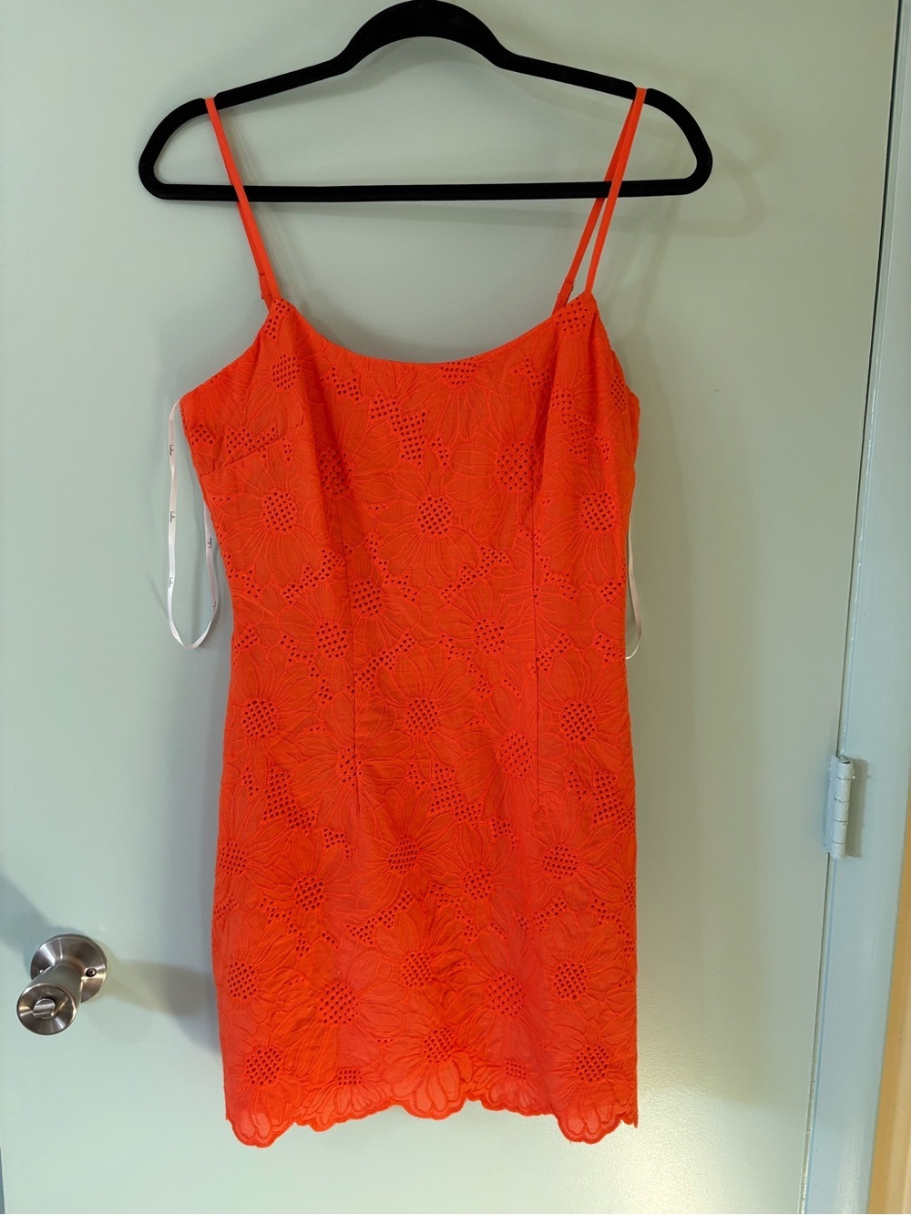 Lulu's Neon Orange Floral Lace Spaghetti Strap Mini Dress